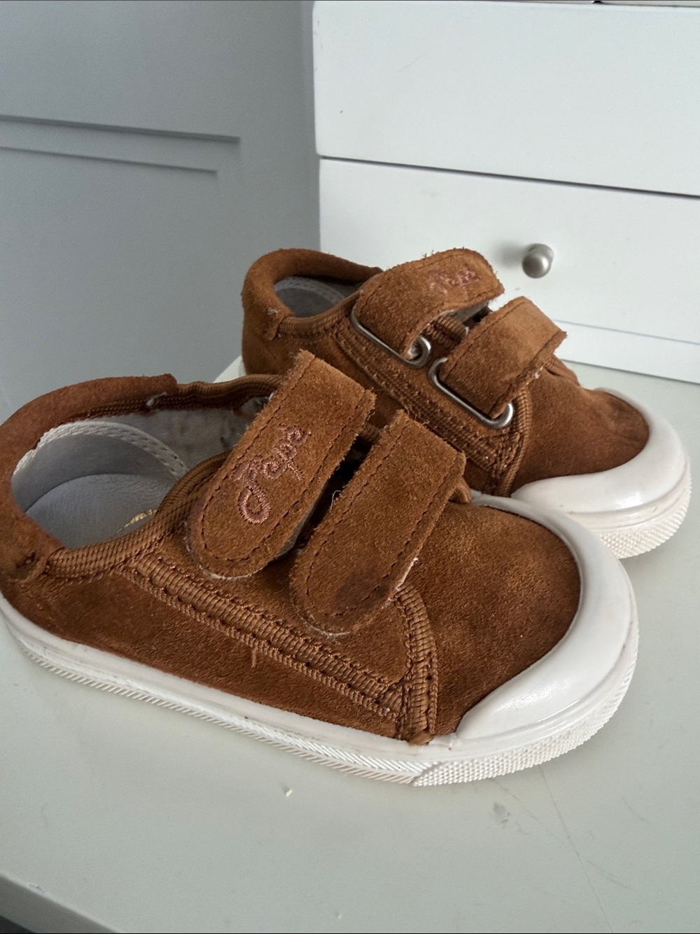 Pepe Brown Suede baby  Velcro Sneakers with White Soles